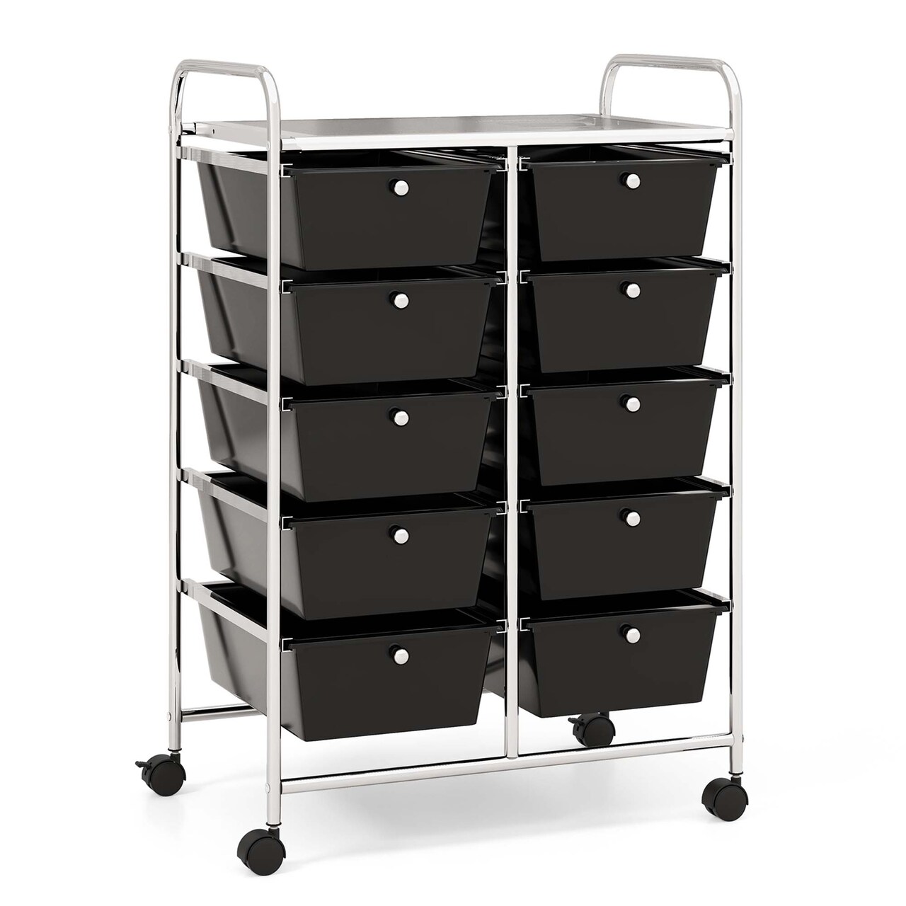 Costway 10-Drawer Storage Cart Utility Rolling Trolley Kitchen Office Organizer Black/Clear/Macaron/Grey/Black Gardient/Multicolor/Pink/RainbowithWhite/Hot Pink/Skin Pink/Purple